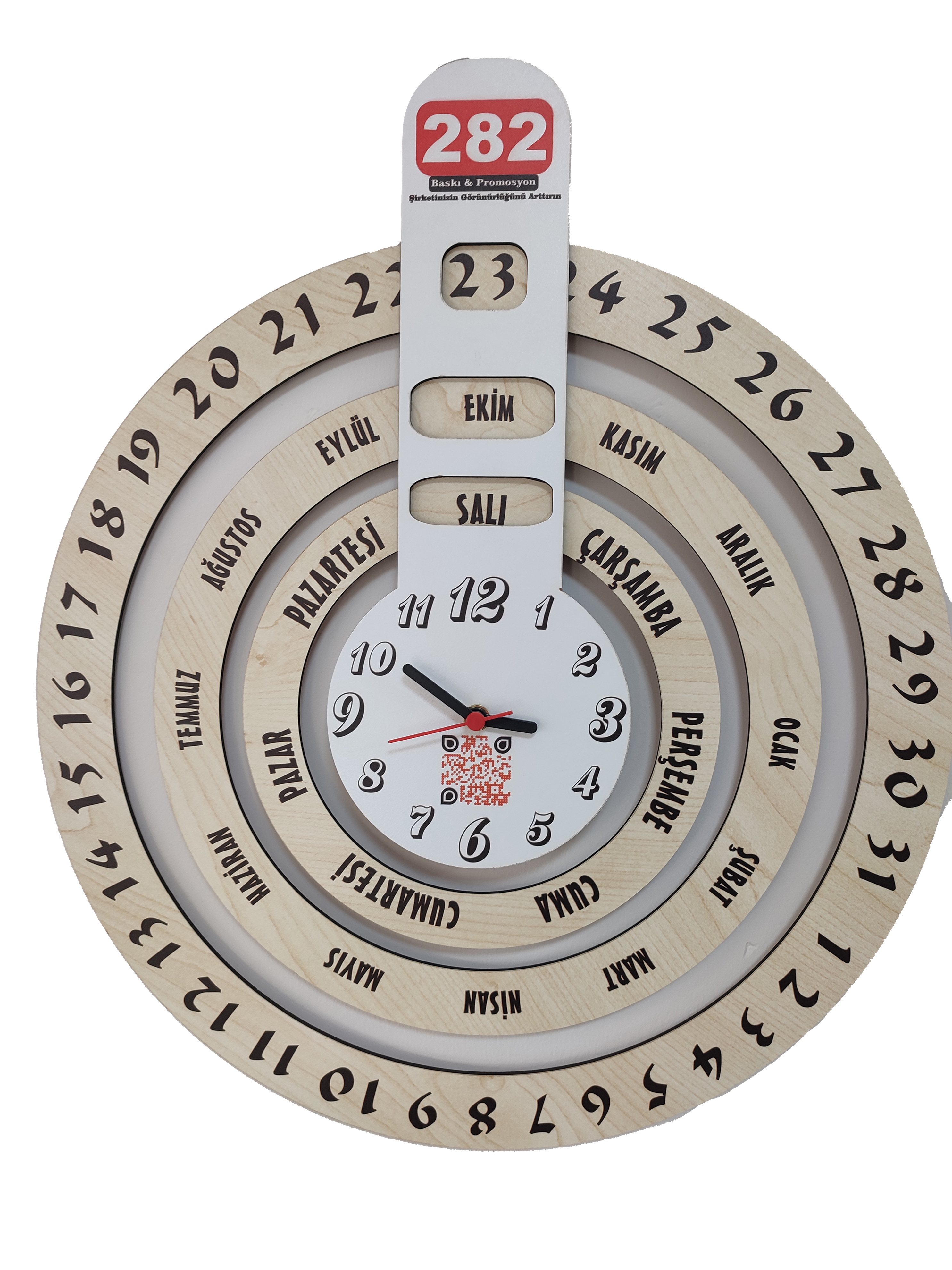 Büyük Boy Ahşap Sonsuz Takvimli Duvar Saati